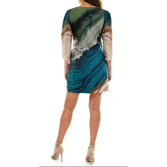 Socialite Olive Teal Abstract Marble Print Wrap Mini Dress WDR121749-N New Small - Picture 5 of 12